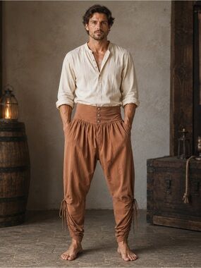 Runcati Medieval Renaissance Pirate Viking Pants Brown LARP Renaissance Faire